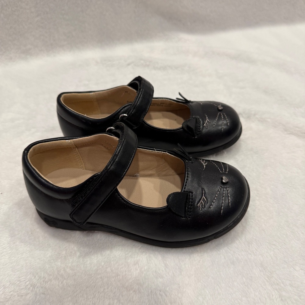 Kids Black Cat Mary Jane Shoes Hook Loop Strap Toddler Girl Size 10 - Picture 1 of 6
